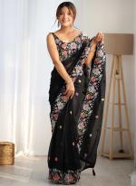 Georgette Black Party Wear Embroidery Work Saree